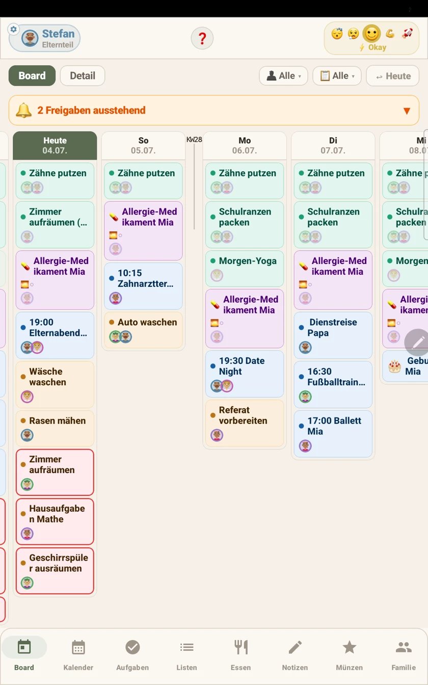 ClaaroPlan board view with appointments, tasks and routines